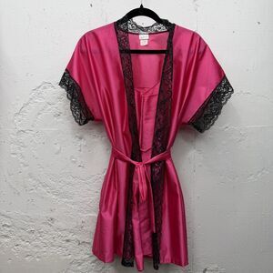 90's Fredericks of Hollywood Med Intimate Lingerie Set 2 Pcs. Robe/Chemise Pink